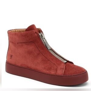 Frye Lena Zip Red Clay Moto Suede Leather Bootie size 10